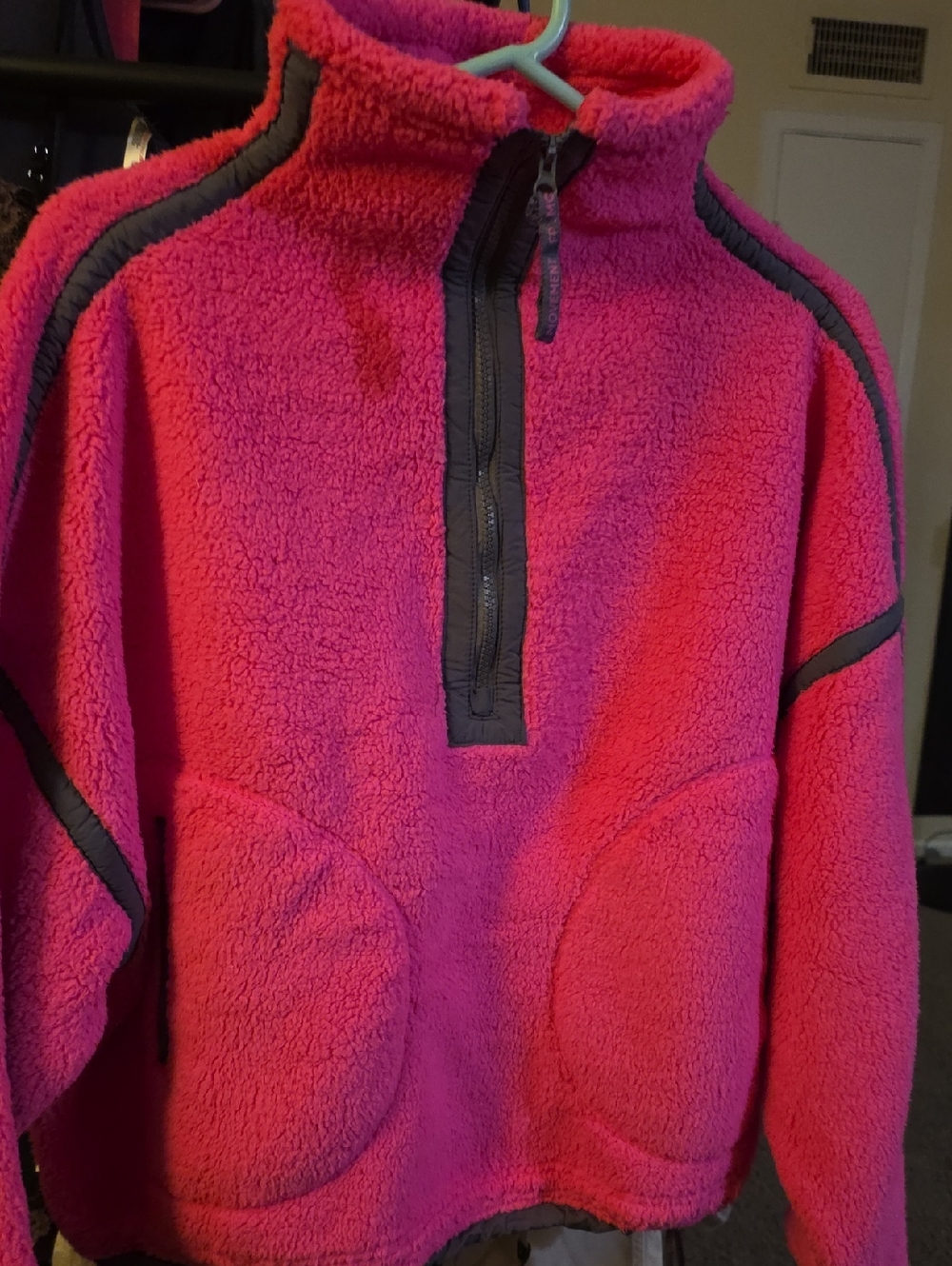 Free People Bright Pink Half-Zip Sherpa Pullover